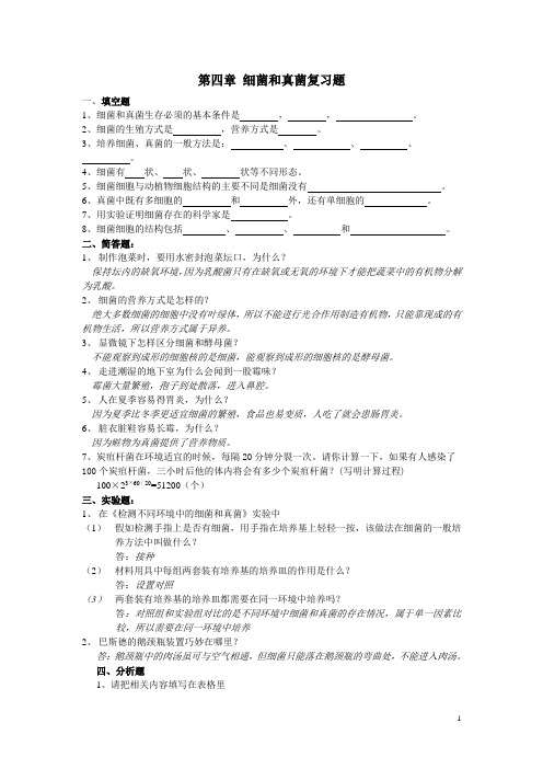 八年级生物上册第四章第一节细菌和真菌复习题