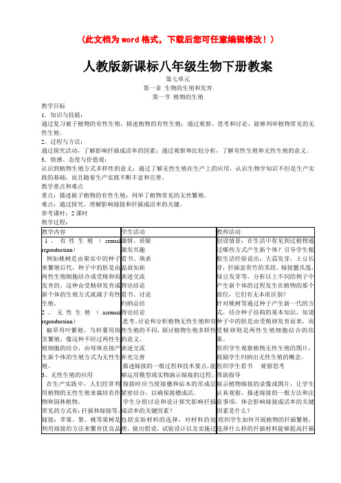 【完整升级版】新课标人教版八年级生物下册全册教案