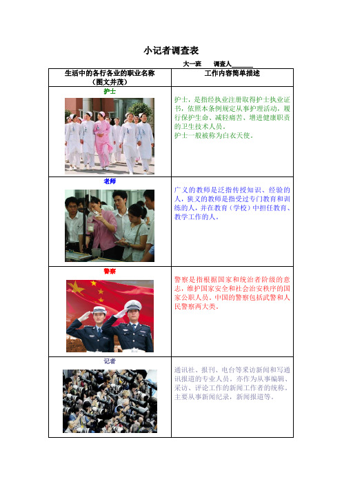 各行各业的人物调查表