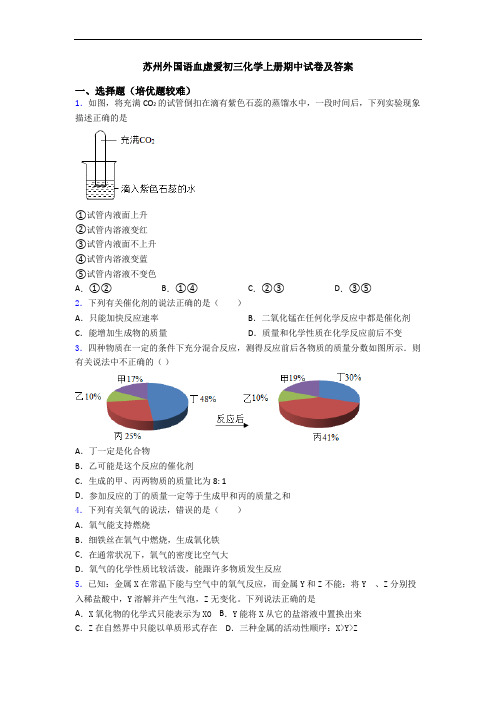 苏州外国语血虚爱初三化学上册期中试卷及答案