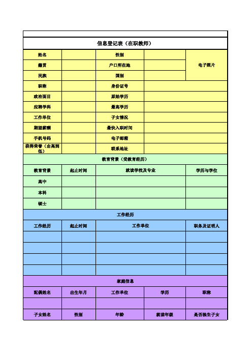 在职教师招聘登记表