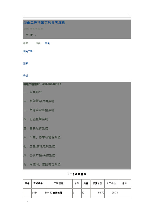 弱电工程预算定额参考模板