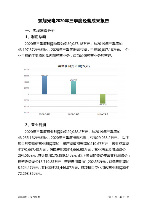 东旭光电2020年三季度经营成果报告