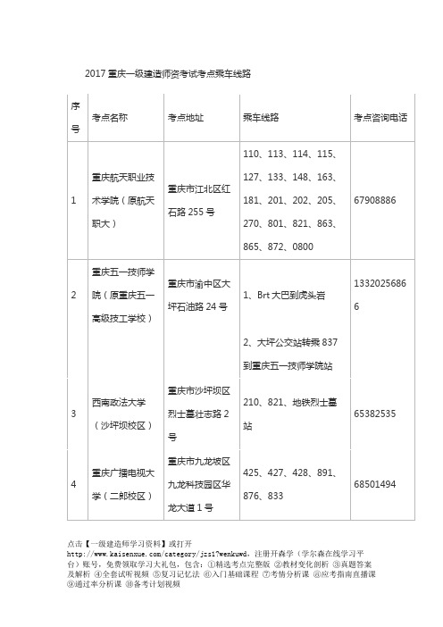 2017重庆一级建造师资考试考点乘车线路