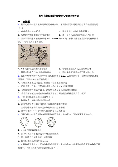 高中生物细胞的物质输入和输出和答案