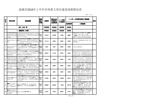 武威市2016年上半年市列重大项目建设进展情况表.xls