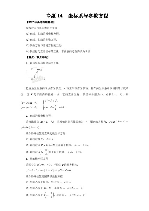 专题14 坐标系与参数方程专题-2017年高考数学文考纲解