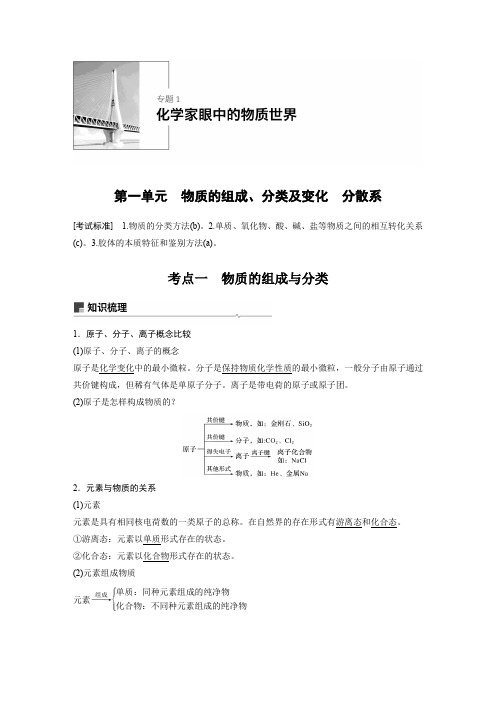 浙江省20届选考化学一轮 专题1 第1单元 物质的组成、分类及变化 分散系