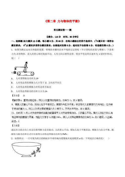2019年高考物理一轮复习 第02章 力与物体的平衡单元测试卷
