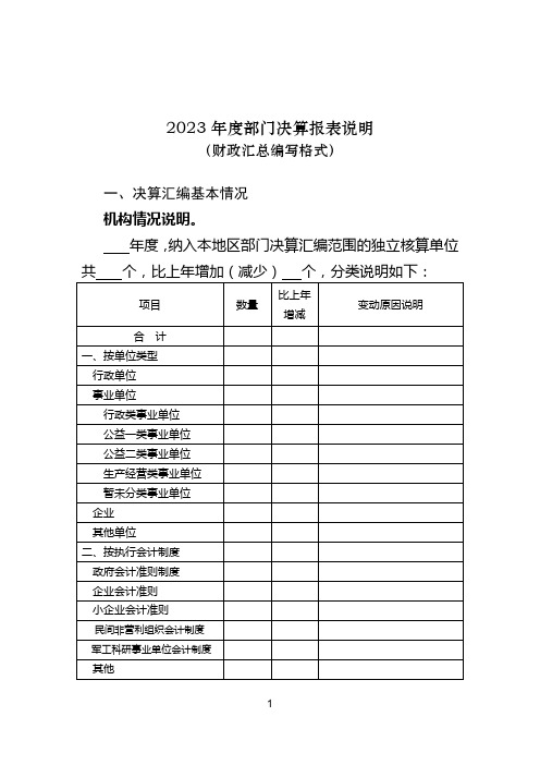 2023年度部门决算报表说明(财政汇总编写格式)