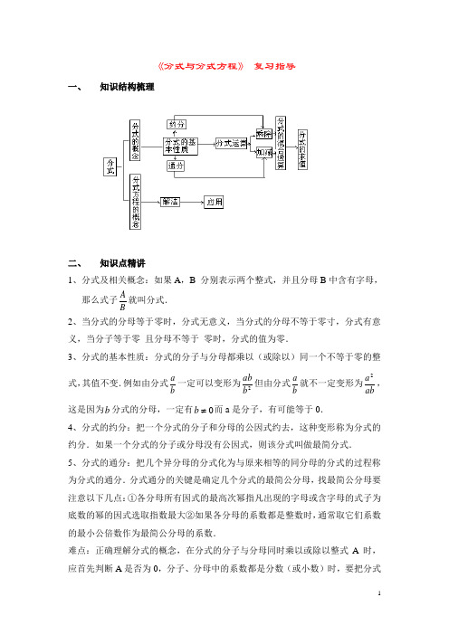 八年级数学下册《分式与分式方程》复习指导(含答案)