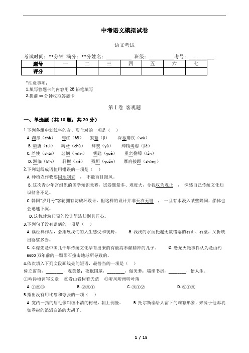 2019年中考语文模拟试卷及答案