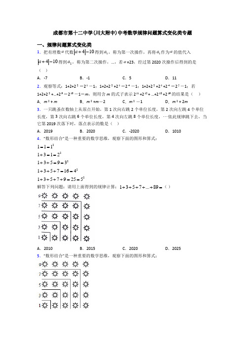 成都市第十二中学(川大附中)中考数学规律问题算式变化类专题