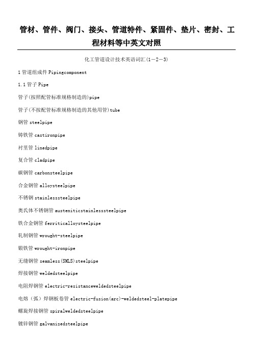 管材管件阀门接头管道特件紧固件密封等中英文对照