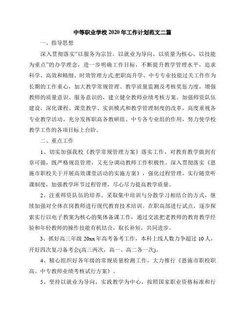 中等职业学校2020年工作计划范文二篇