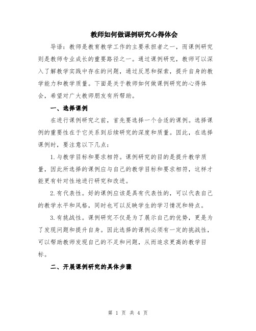 教师如何做课例研究心得体会