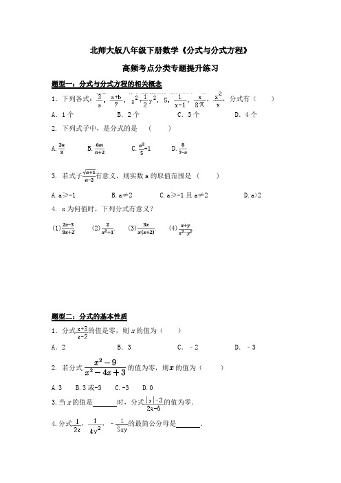 北师大版八年级下册数学第五章《分式与分式方程》高频考点分类专题提升练习