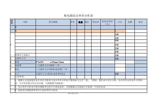 XX项目配电箱综合单价分析表(2023年)