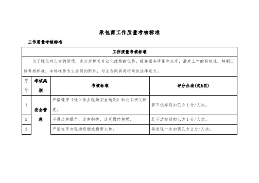 承包商工作质量考核标准