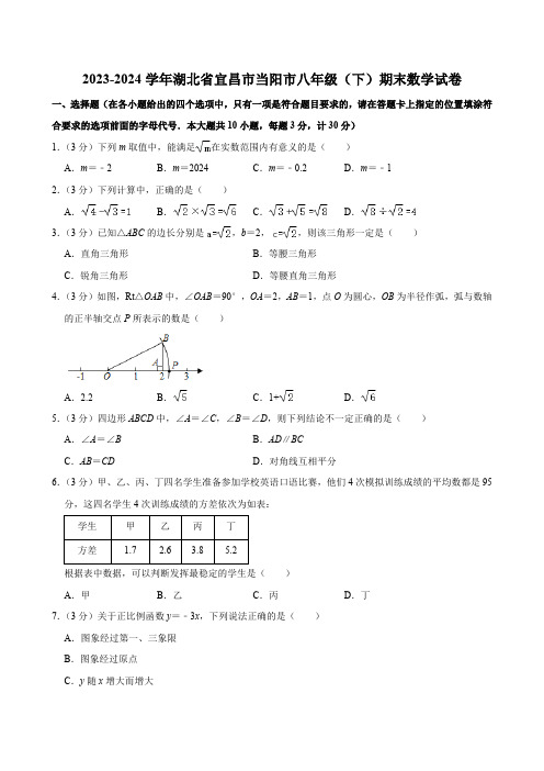 湖北省宜昌市当阳市2023-2024学年八年级下学期期末考试数学试卷(含答案)