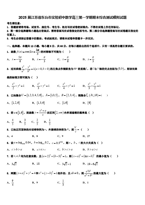 2025届江苏省东台市实验初中数学高三第一学期期末综合测试模拟试题含解析