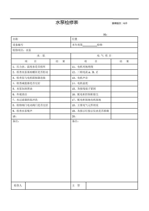 水泵检修表