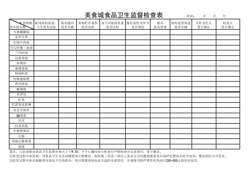 美食城食品卫生监督检查表