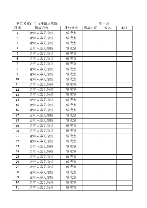 2016健康教育影像资料播放登记表