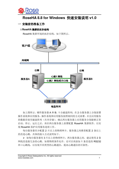 RoseHA 8.8 for Windows 快速安装说明