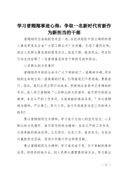 学习曾翙翔事迹心得:争取一名新时代有新作为新担当的干部