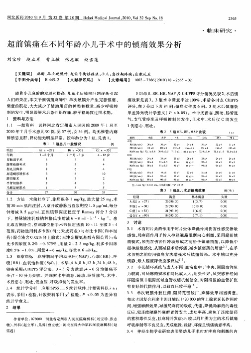 超前镇痛在不同年龄小儿手术中的镇痛效果分析