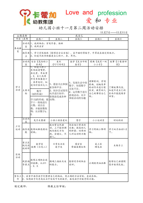 幼儿园小班第2周周计划