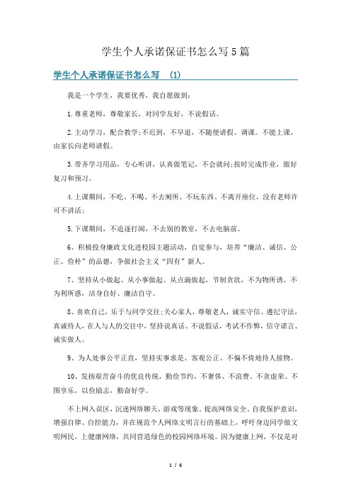 学生个人承诺保证书怎么写5篇