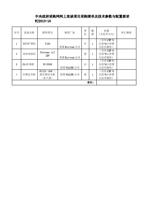 中央政府采购网网上竞谈项目采购清单及技术参数与配置要求