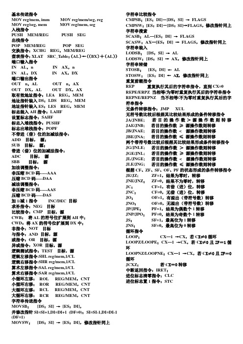 微机原理指令表