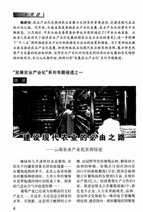 “发展农业产业化”系列专题报道之一——建设现代农业的必由之路——云南农业产业化发展综述