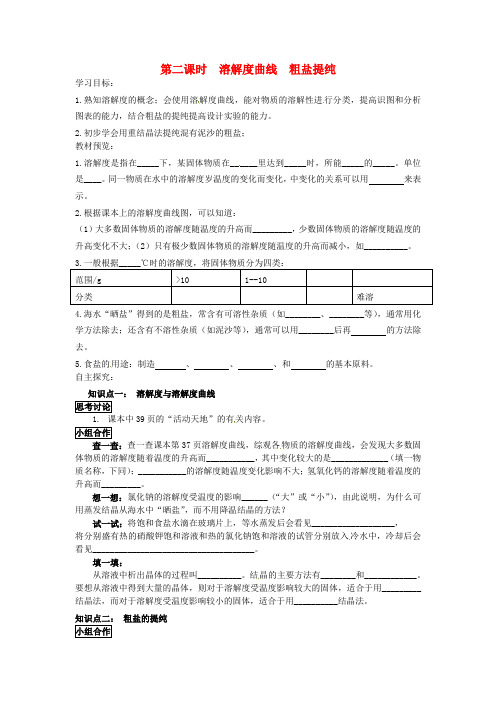 山东省滨州市无棣县信阳镇中学九年级化学下册 第八单元 第二节 第二课时 溶解度曲线 粗盐提纯学案(无答案