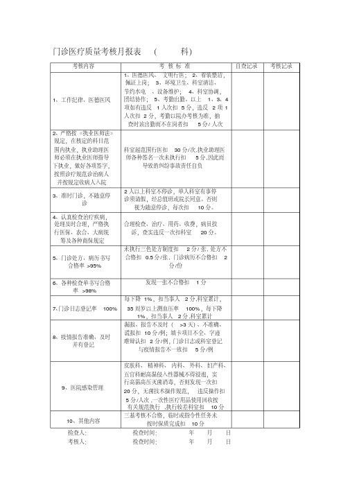 最新医疗质控表及检查标准