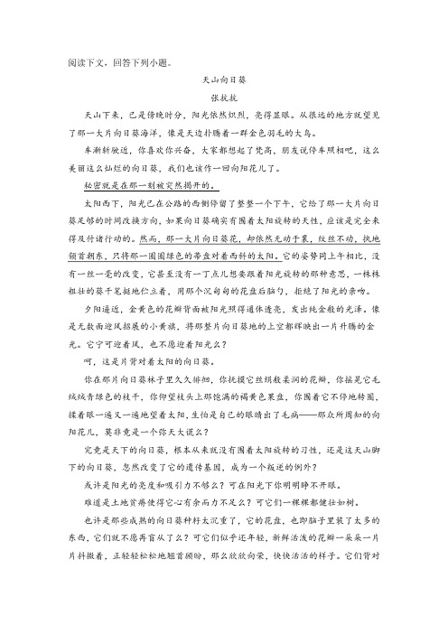 《天山向日葵》阅读练习及答案