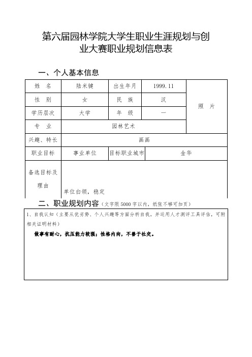 职业生涯规划与创业大赛职业规划信息(A类)