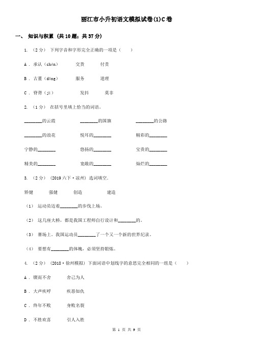 丽江市小升初语文模拟试卷(1)C卷