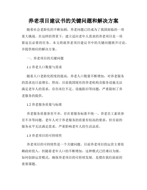 养老项目建议书的关键问题和解决方案