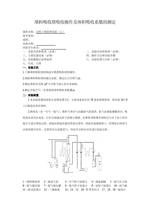 化工原理实验报告-填料塔吸收实验