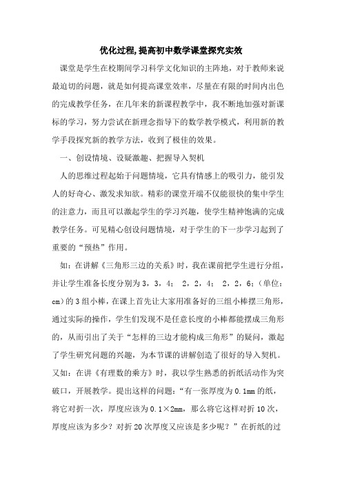 优化过程,提高初中数学课堂实效论文