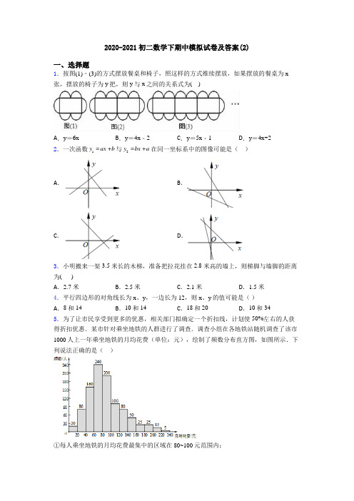 2020-2021初二数学下期中模拟试卷及答案(2)