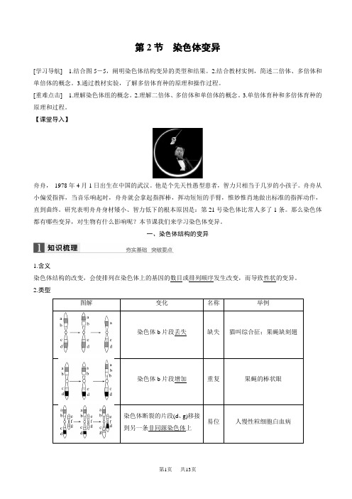 高中人教版生物高一必修二配套文档：第5章_第2节_染色体变异_word版含解析