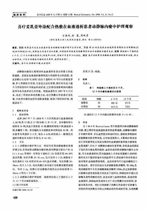 喜疗妥乳膏外涂配合热敷在血液透析患者动静脉内瘘中护理观察