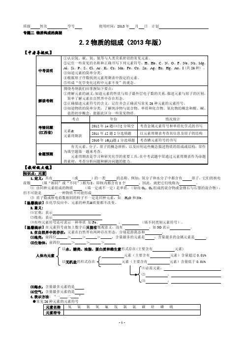 2.2物质的组成(2013年版)【中考化学专题复习】