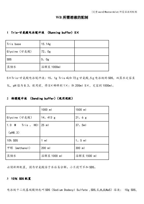 (完整word)Westernblot所需溶液的配制