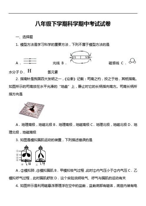 八年级下学期科学期中考试试卷